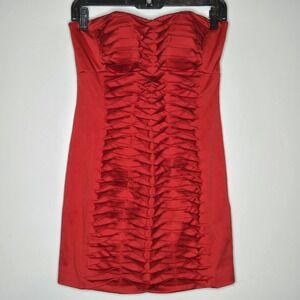 bebe Y2k Red Strapless Pixie Dress Pleated Ruched Bodycon Mini Small Origami